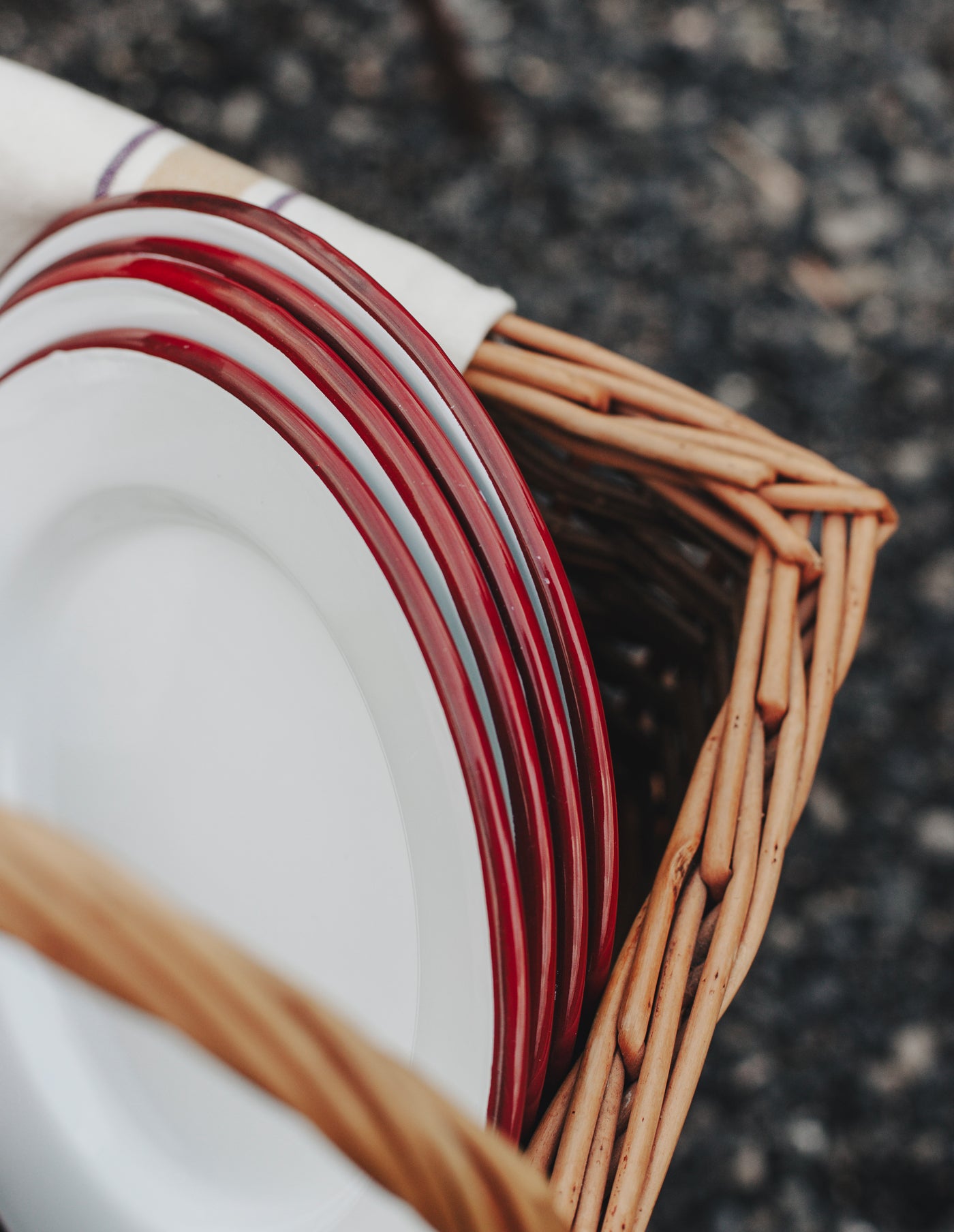 Burgundy Red Rimmed Enamel Dinner Plate, 25cm