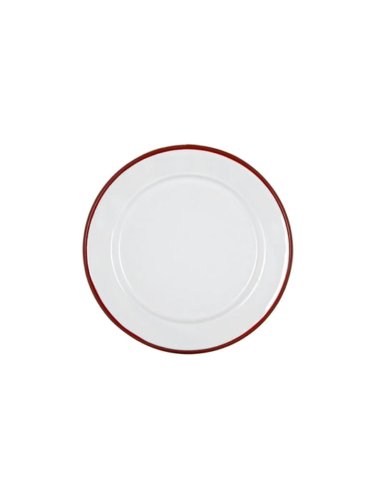 Burgundy Red Rimmed Enamel Dinner Plate, 25cm