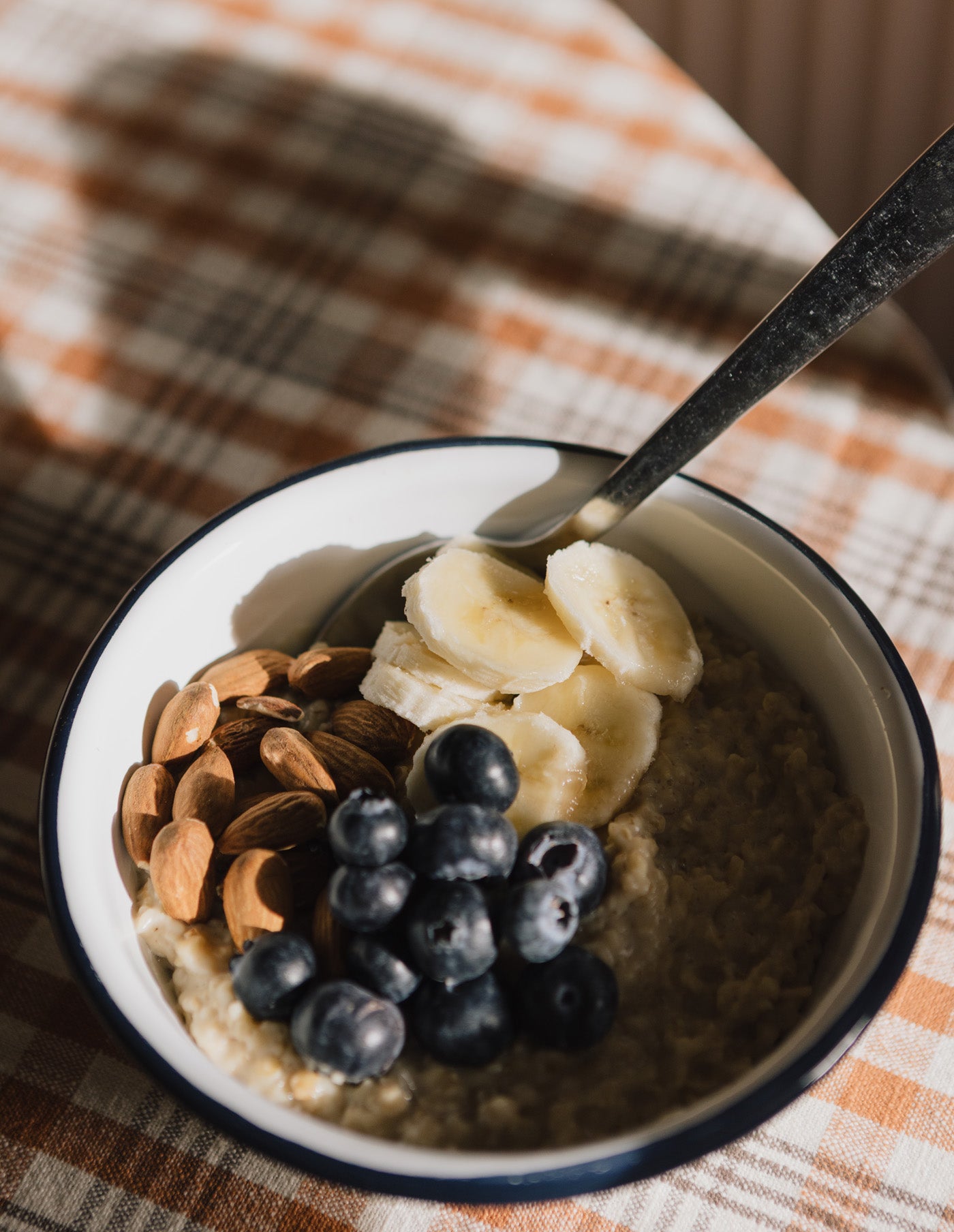 Navy Rimmed Enamel Bowl, 16cm