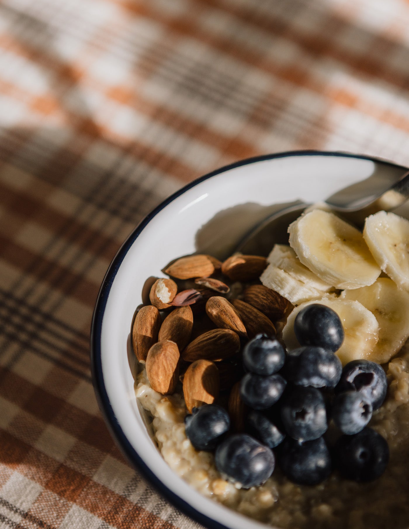 Navy Rimmed Enamel Bowl, 16cm