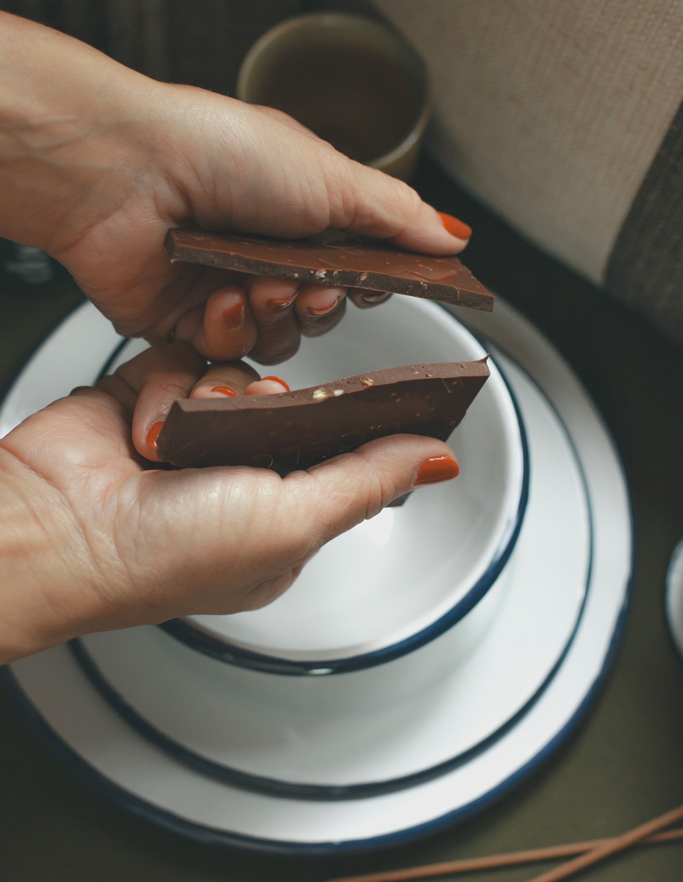 Navy Rimmed Enamel Bowl, 16cm