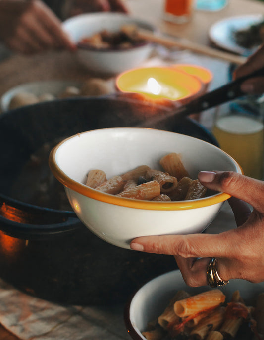 Mustard Rimmed Enamel Bowl, 16cm