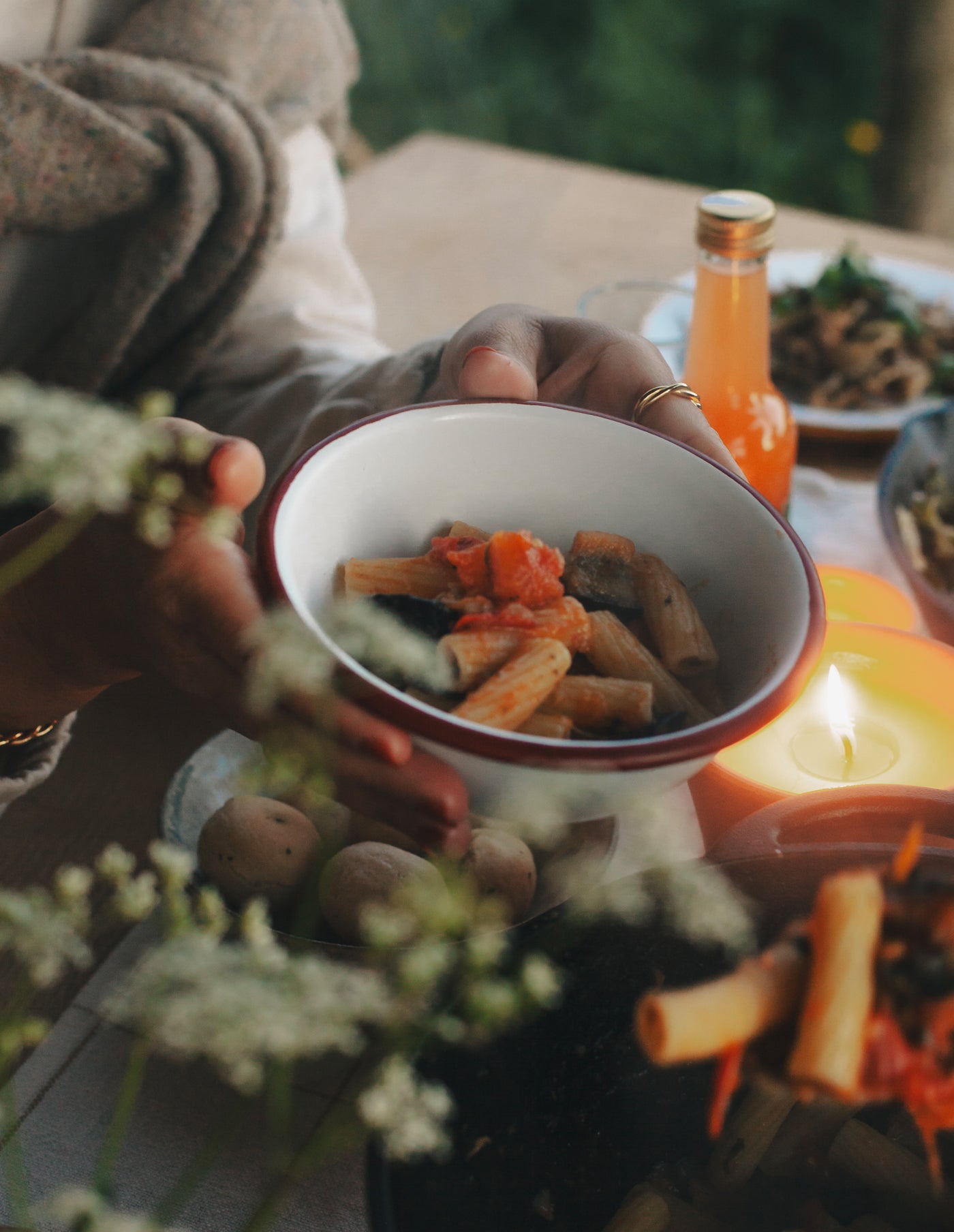Burgundy Red Rimmed Enamel Bowl, 16cm