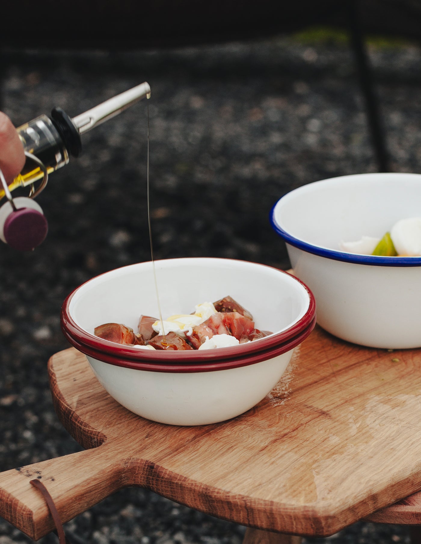 Burgundy Red Rimmed Enamel Bowl, 16cm