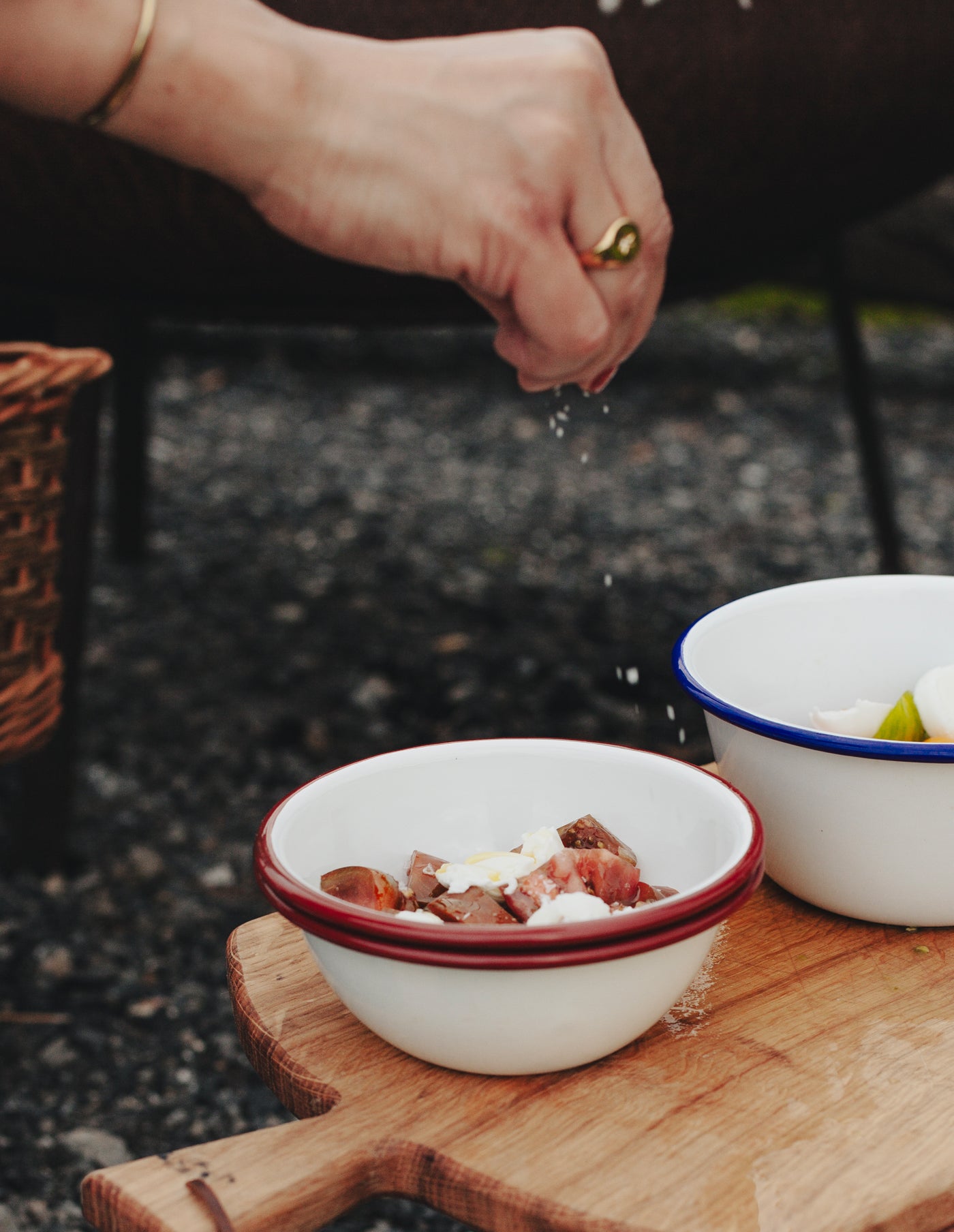 Burgundy Red Rimmed Enamel Bowl, 16cm