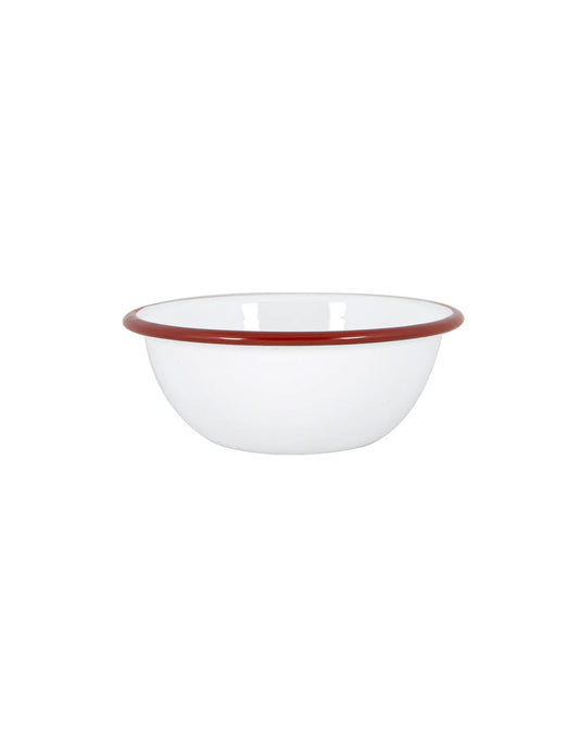 Burgundy Red Rimmed Enamel Bowl, 16cm