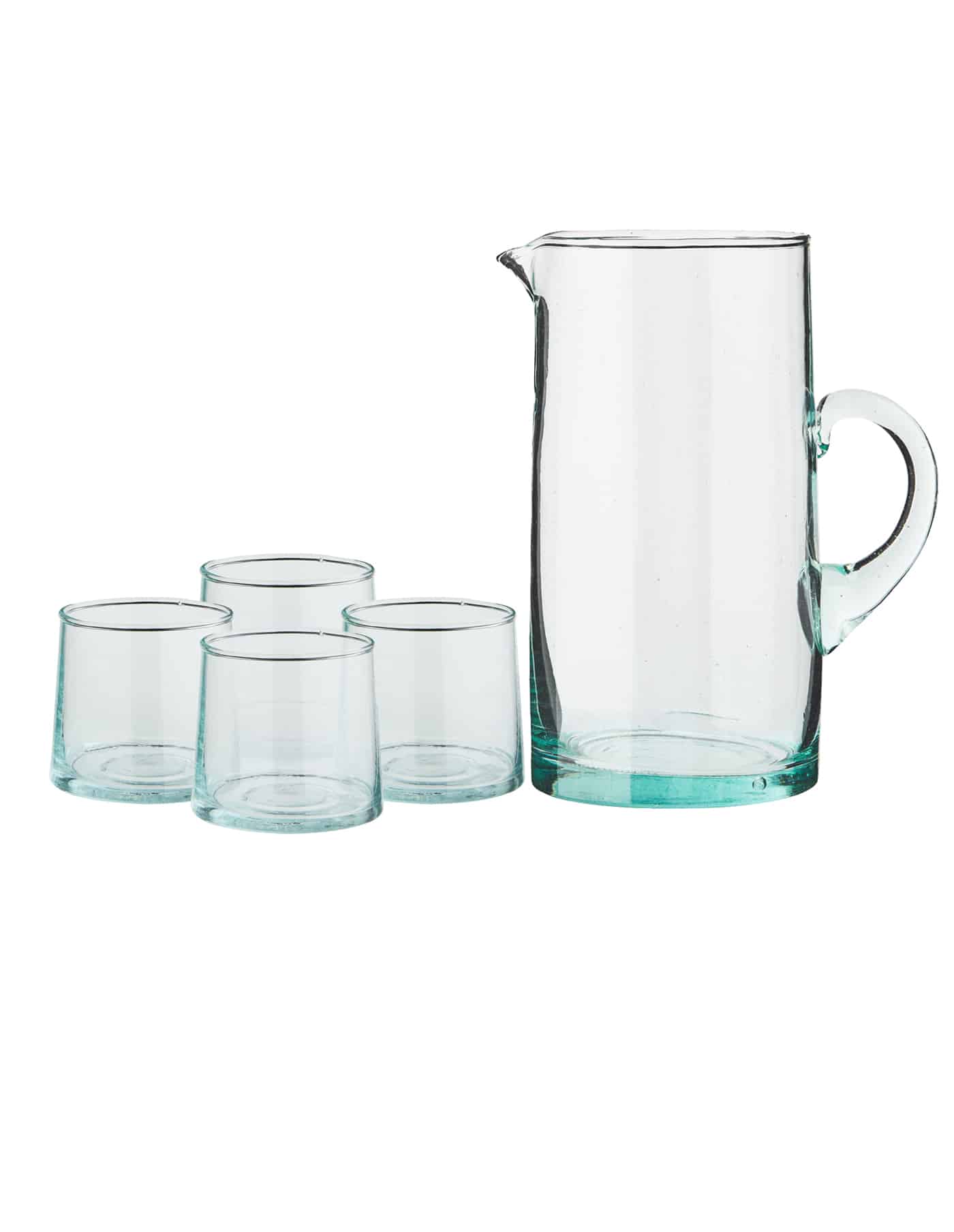 Low Handmade Moroccan Beldi Glasses and Jug Set, Clear