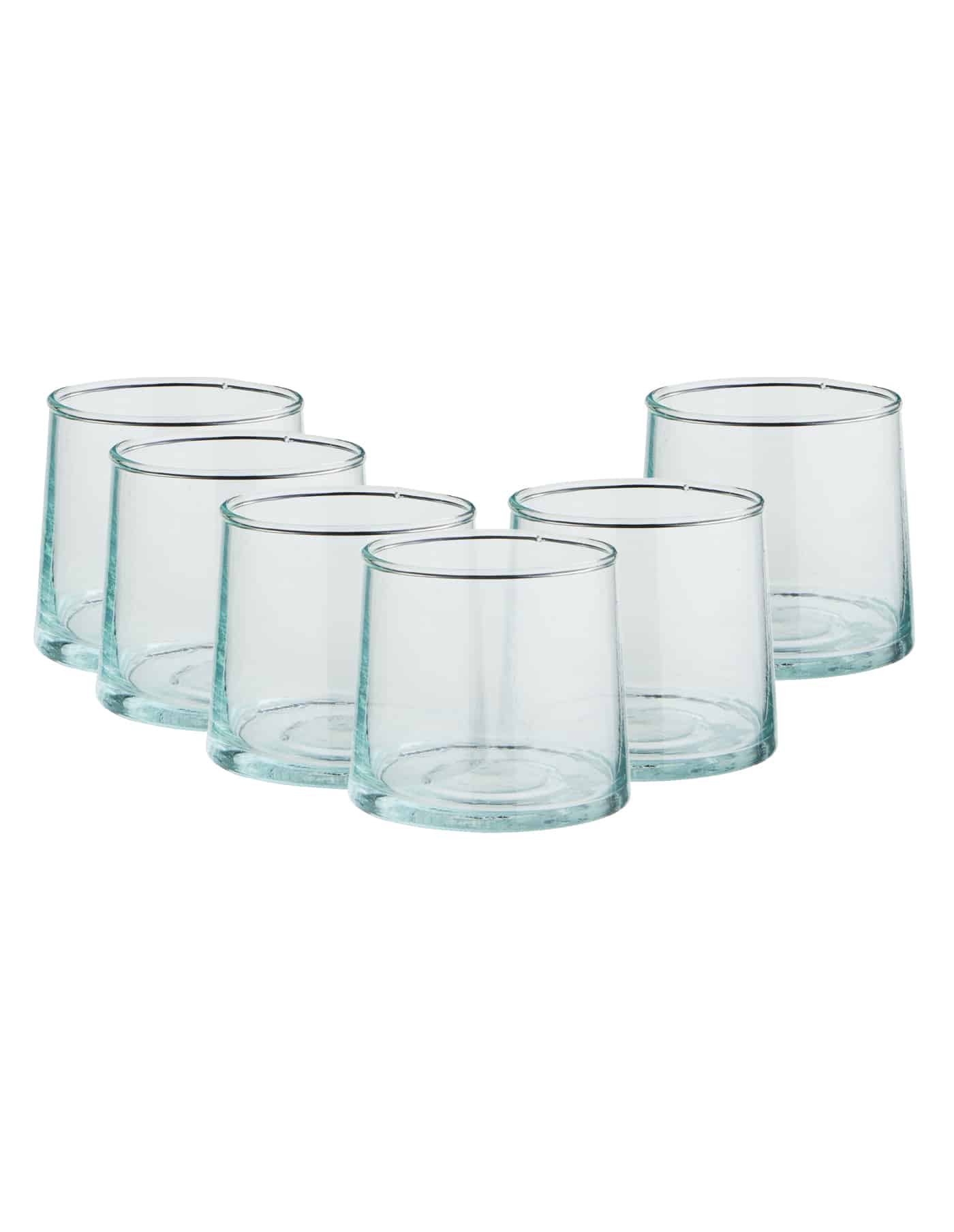 Set of 6 Low Recycled Moroccan Beldi Glasses, Clear