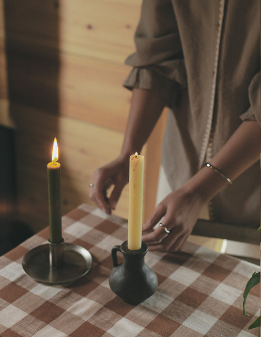 Dark Brown Stoneware Candle Holder, Madam Stoltz