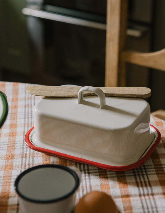 Bordeaux Red Enamel Butter Dish