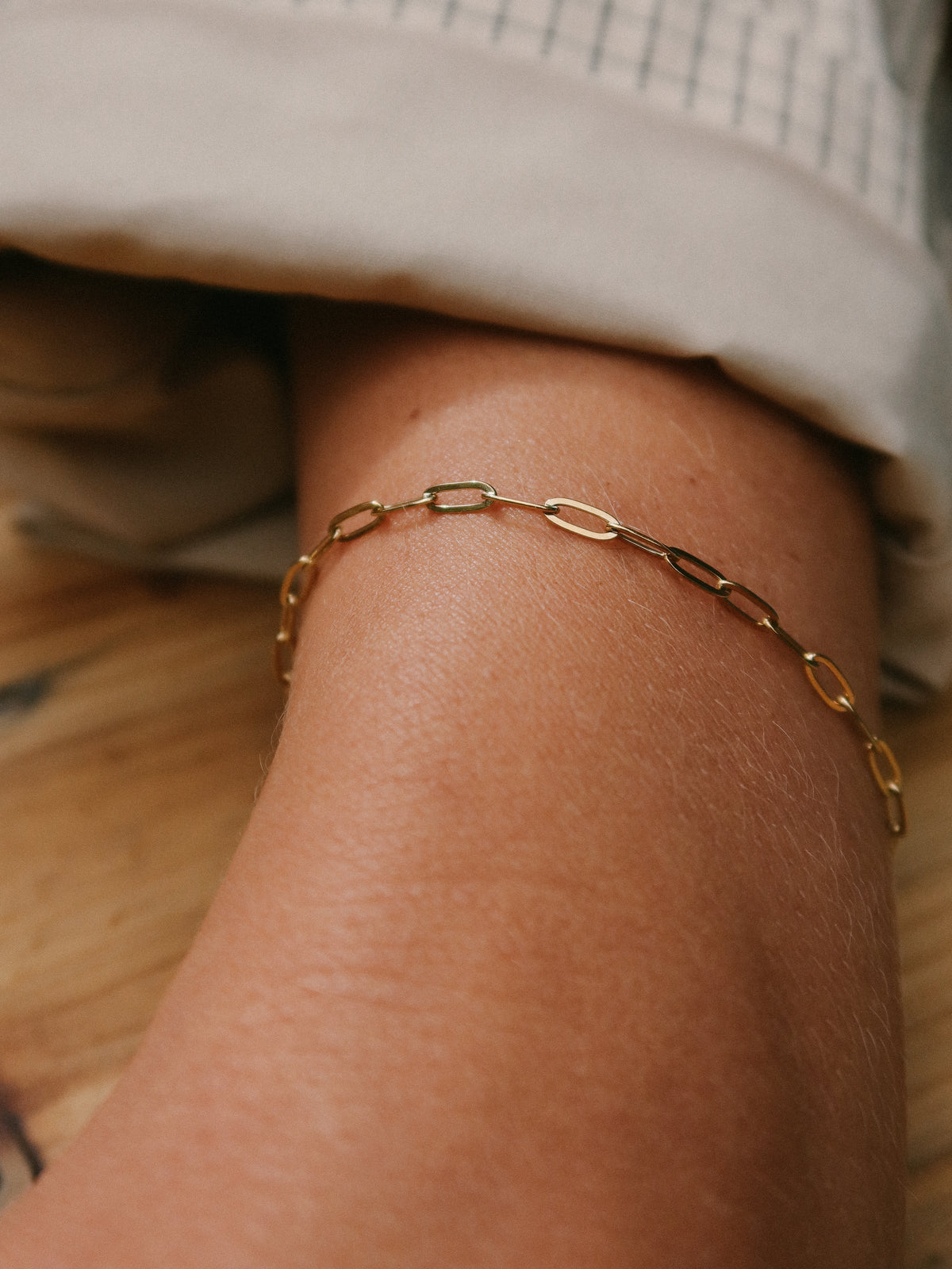 Gold Paperclip Chain Link Bracelet, Tarnish-Free Gold Plating