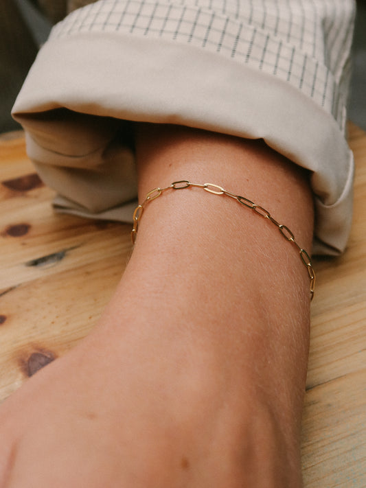 Gold Paperclip Chain Link Bracelet, Tarnish-Free Gold Plating