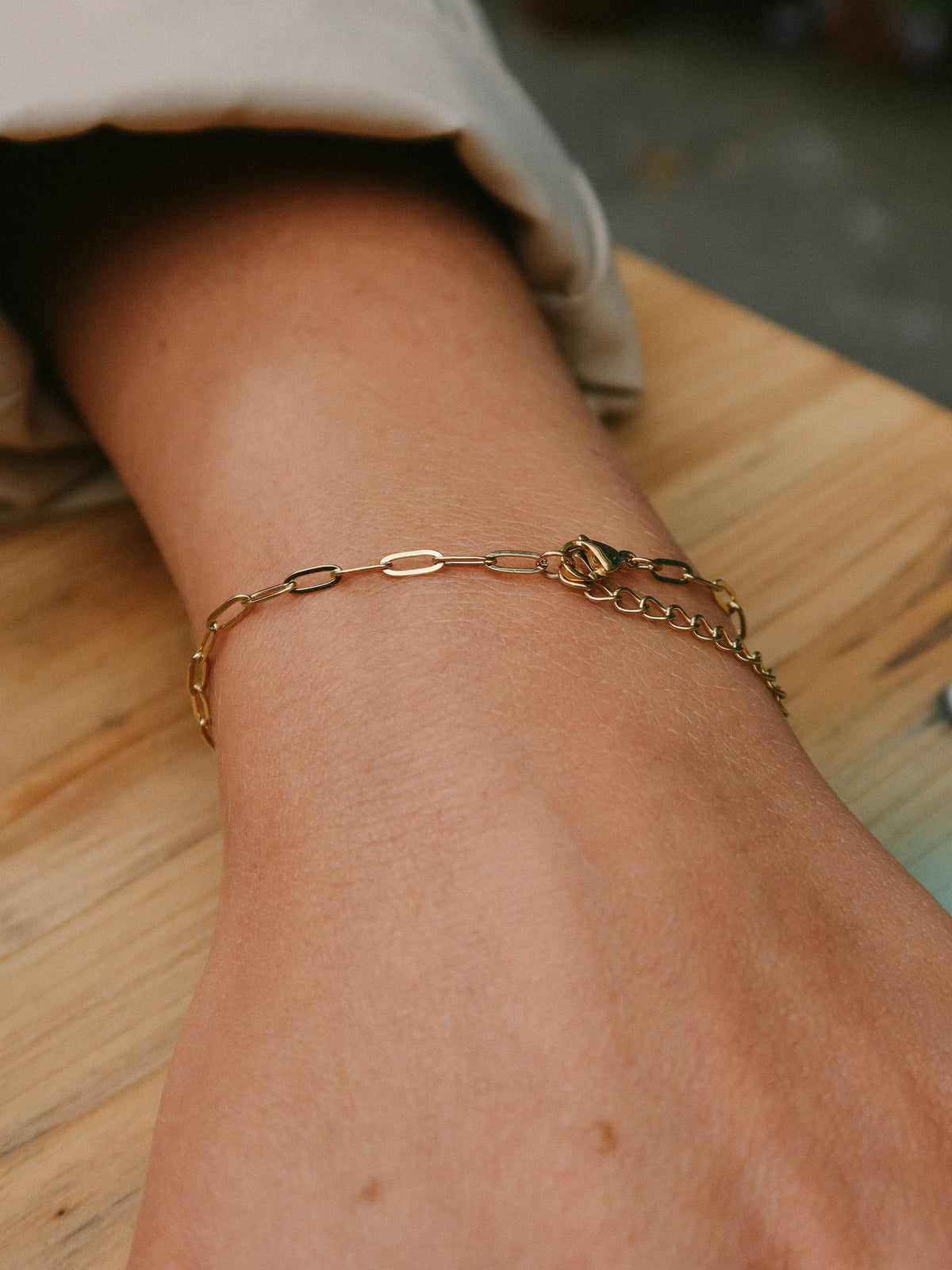 Gold Paperclip Chain Link Bracelet, Tarnish-Free Gold Plating