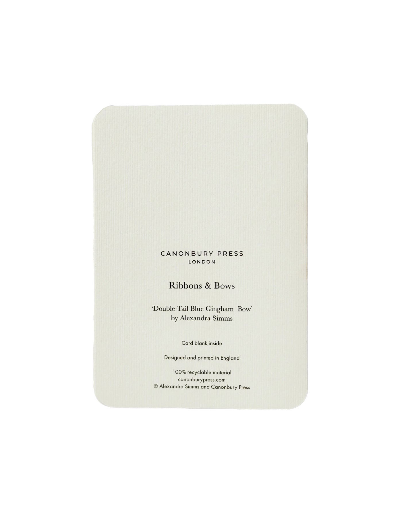 Blue Gingham Bow Greeting Card, Canonbury Press