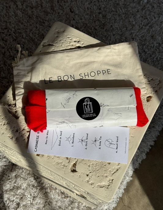 Product packaging with 'Le Bon Shoppe' branding on a textured surface