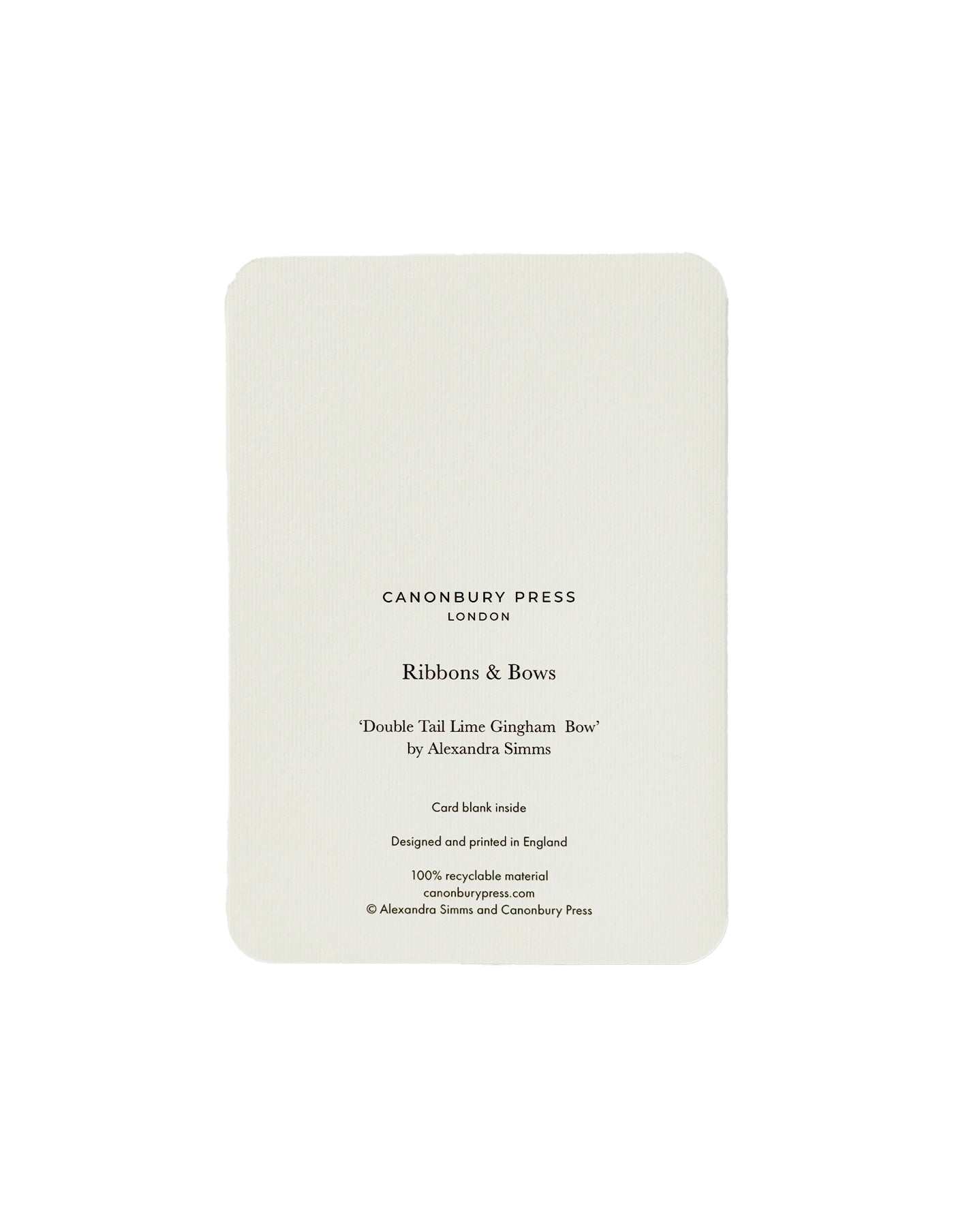 Lime Gingham Bow Greeting Card, Canonbury Press