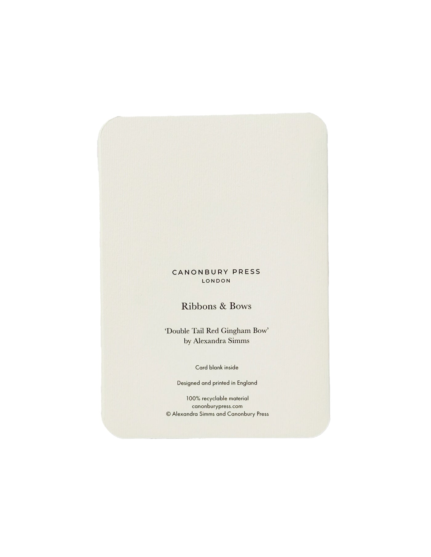 Red Gingham Bow Greeting Card, Canonbury Press