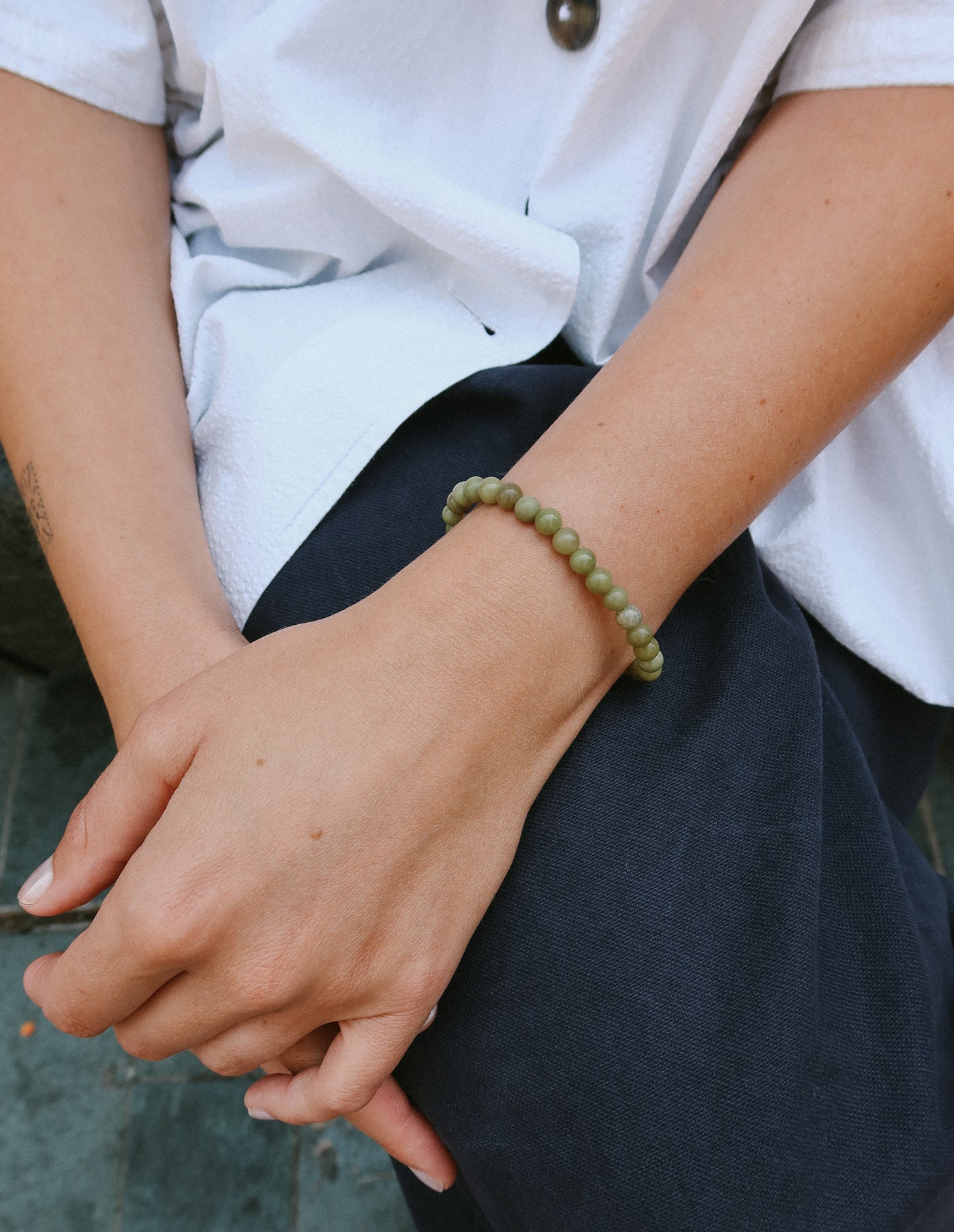Essential Green Alashan Agate Stretch Bracelet, Soi