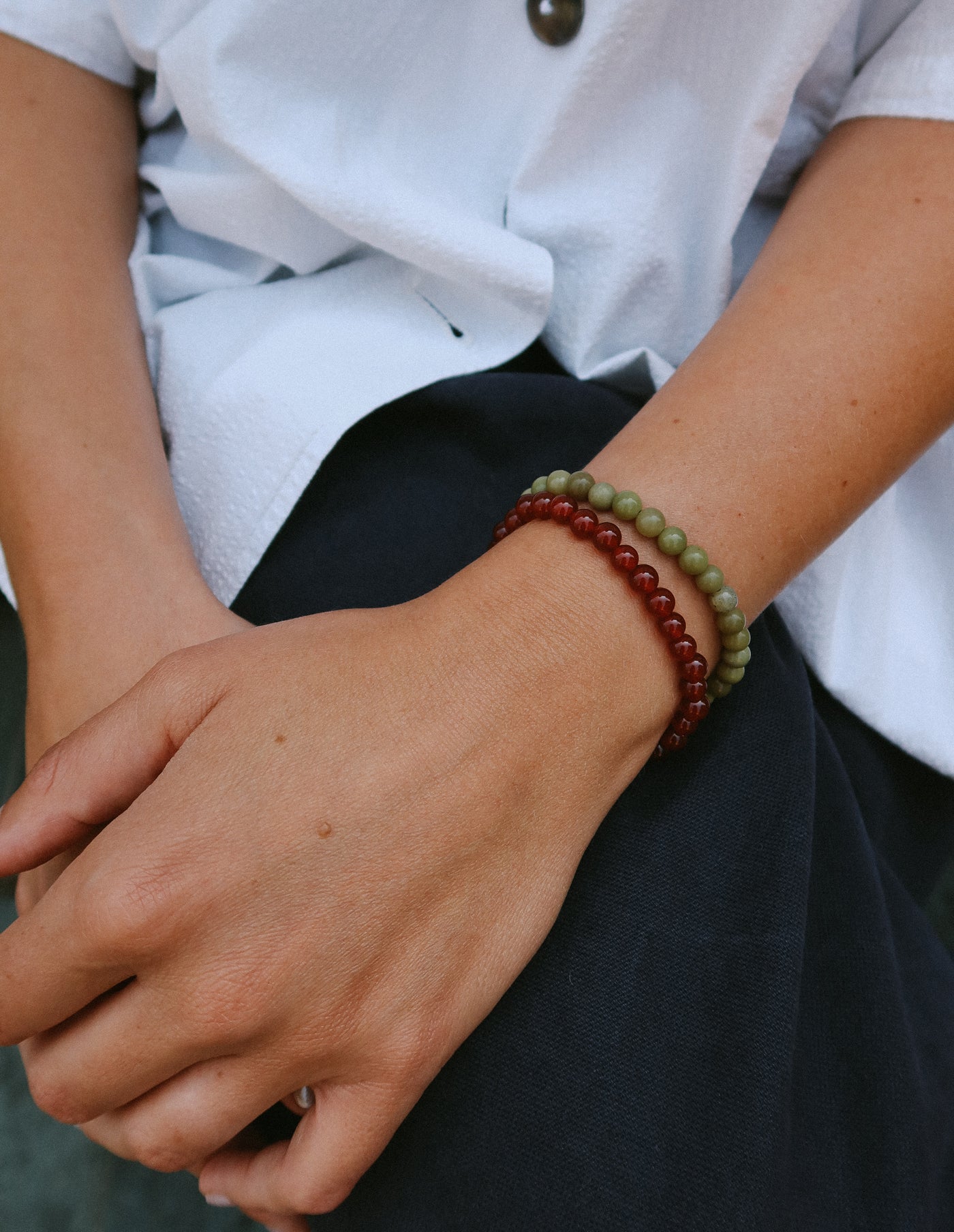 Essential Green Alashan Agate Stretch Bracelet, Soi