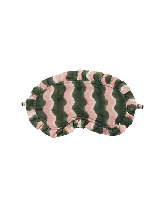 Pink and green striped eye mask on a white background