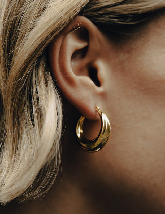 Gold Crescent Hoop Earrings, Tarnish-Free Gold Plating