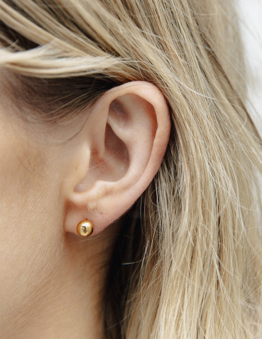 Gold Medium Stud Earrings, 6mm, Tarnish-Free Gold Plating