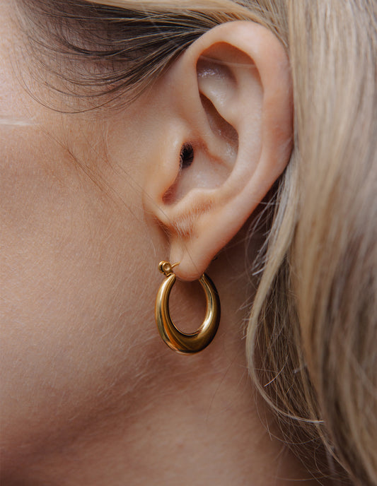 Gold Oval Hoop Earrings, Tarnish-Free Gold Plating