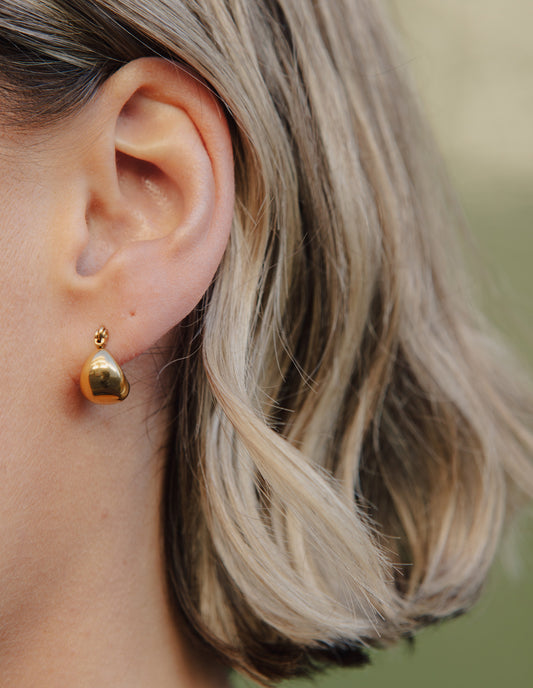 Gold Teardrop Hoop Earrings, Waterproof