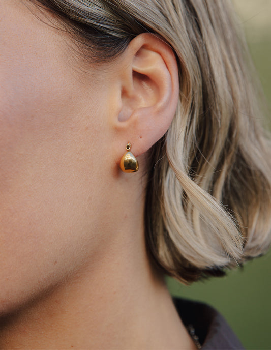Gold Teardrop Hoop Earrings, Waterproof
