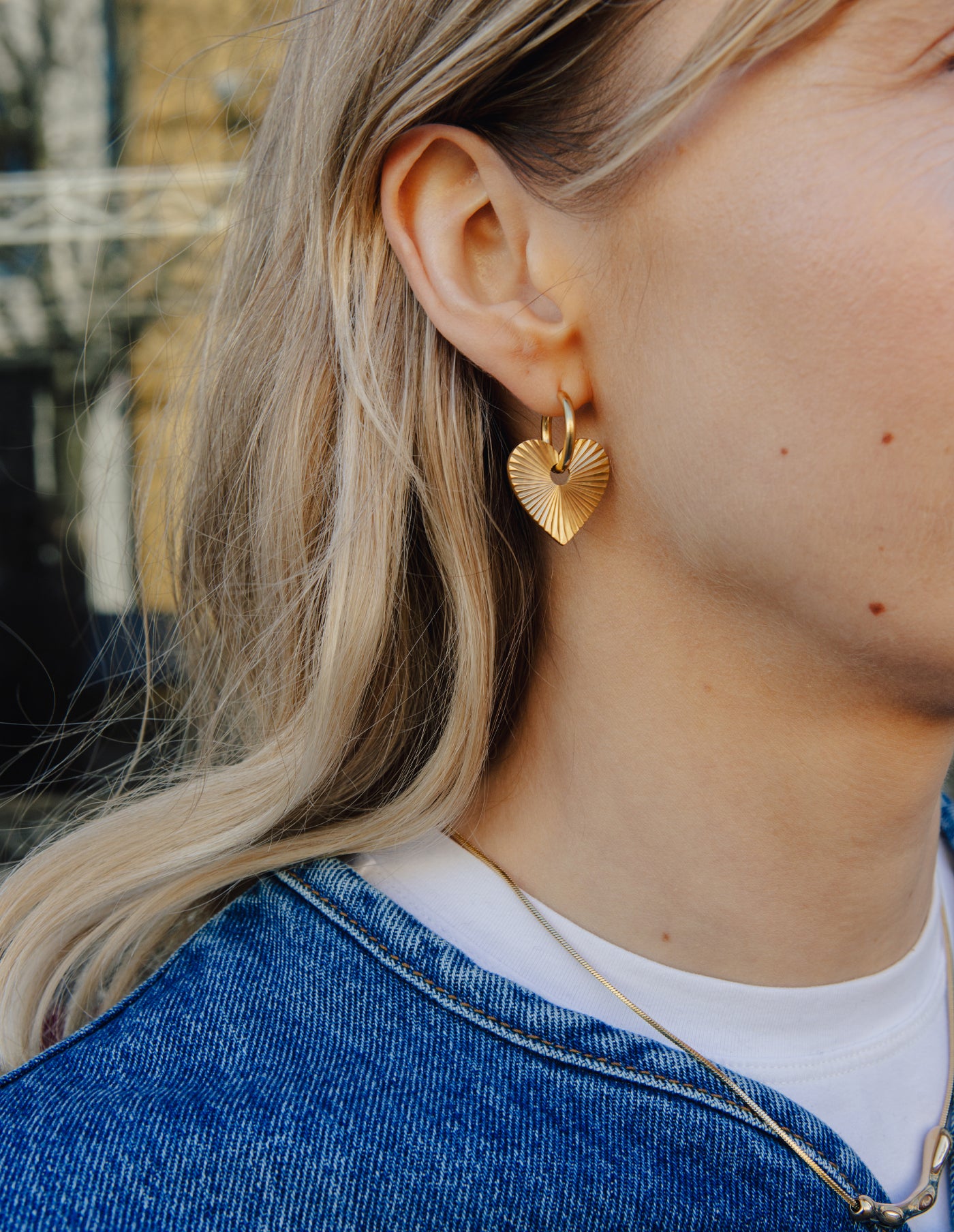 Gold Heart Drop Earrings, Tarnish-Free Gold Plating