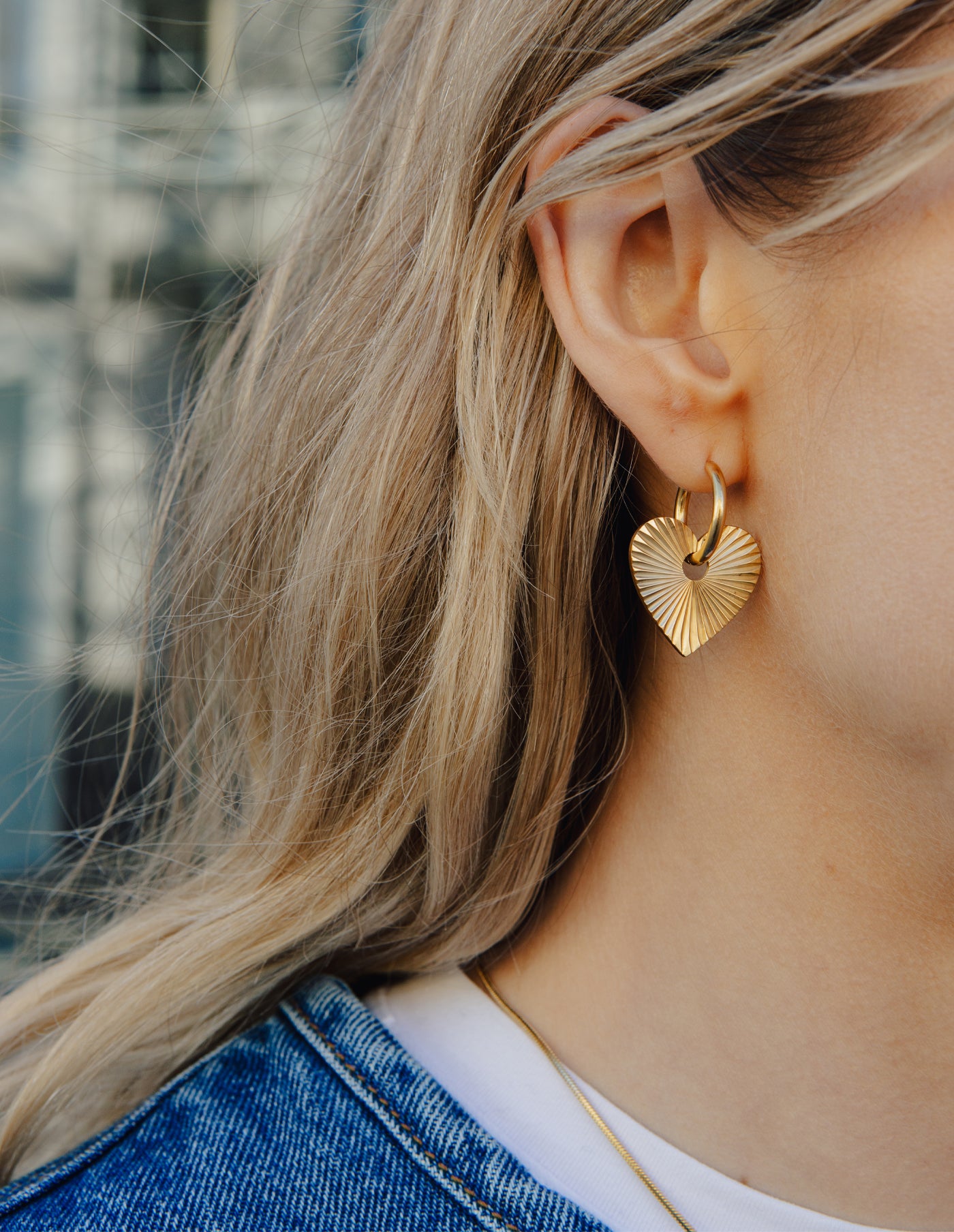 Gold Heart Drop Earrings, Tarnish-Free Gold Plating