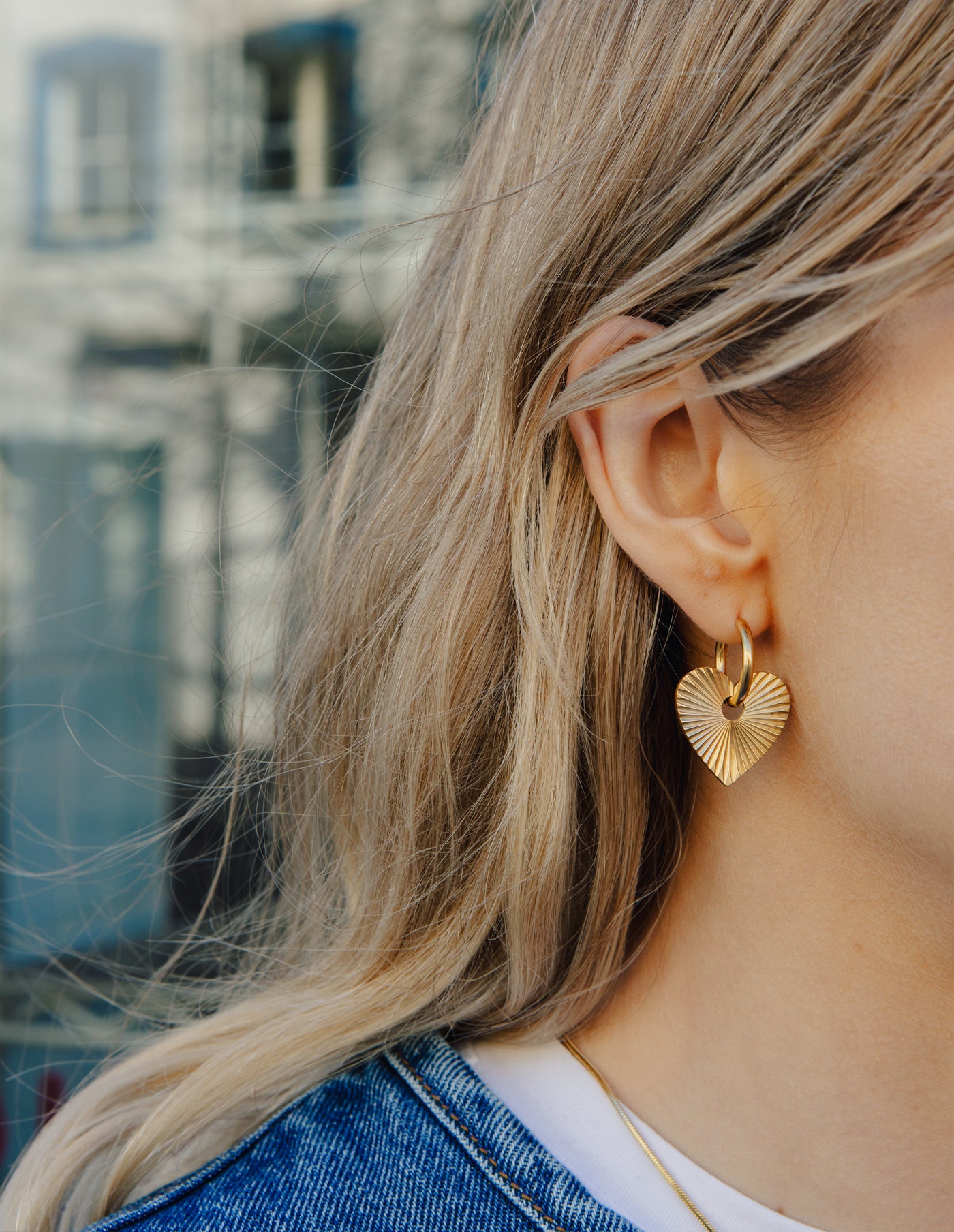 Gold Heart Drop Earrings, Tarnish-Free Gold Plating
