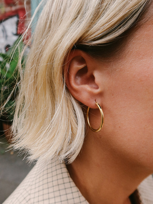 Gold Everyday Hoop Earrings 35 mm, Tarnish-Free Gold Plating