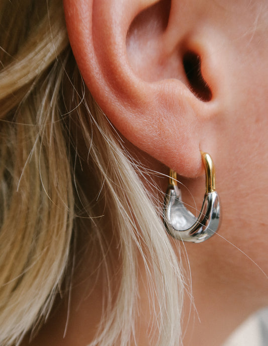 Gold and Silver Dual Hoop Earrings, Tarnish-Free Plating