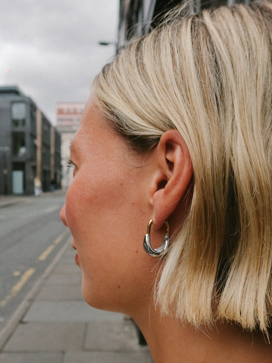 Gold and Silver Dual Hoop Earrings, Tarnish-Free Plating
