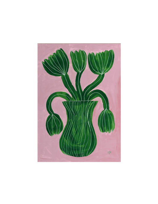 Green Flowers A3 Print, Nancy Mckie