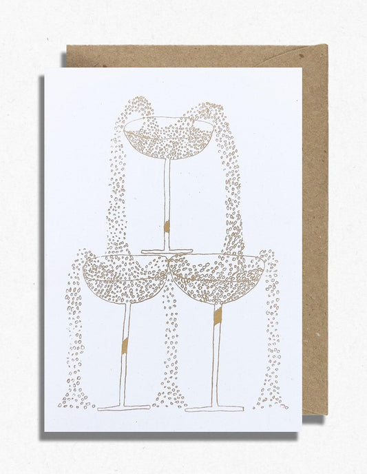 Gold Champagne Tower Greeting Card, Hot Pink Press