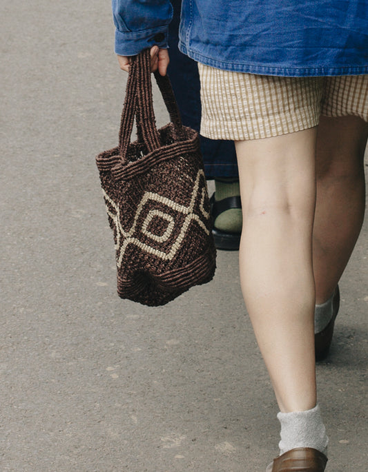 Brown Small Round Jute Macrame Bag, Maison Bengal
