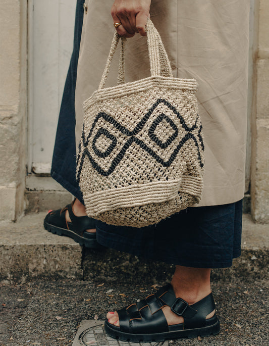 Natural Beige Small Round Jute Macrame Bag