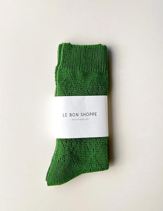 Palm Green Modal Eyelet Socks, Le Bon Shoppe