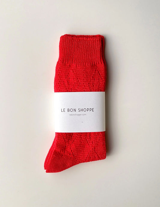 Poppy Red Modal Eyelet Socks, Le Bon Shoppe