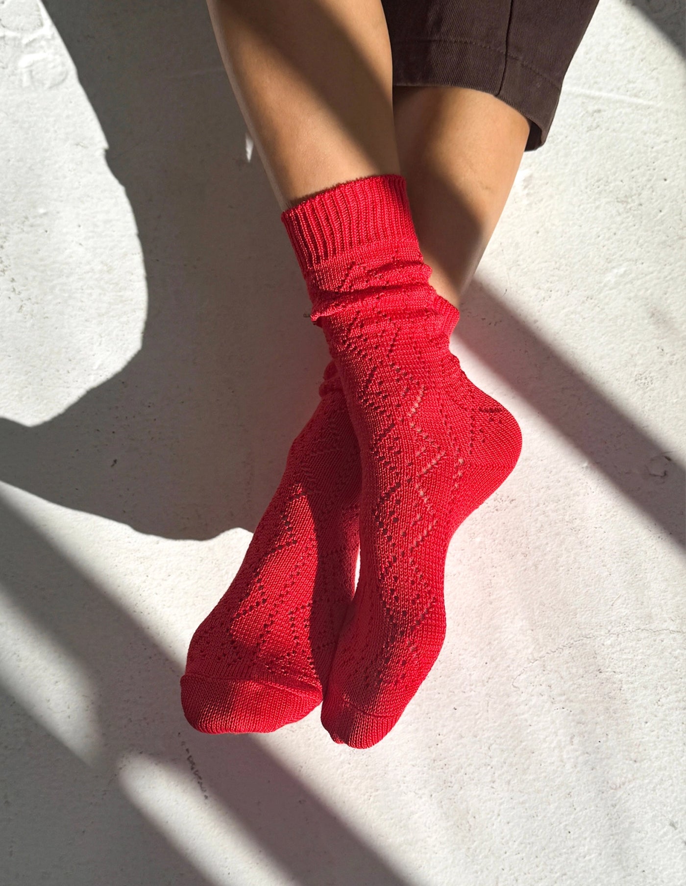 Poppy Red Modal Eyelet Socks, Le Bon Shoppe