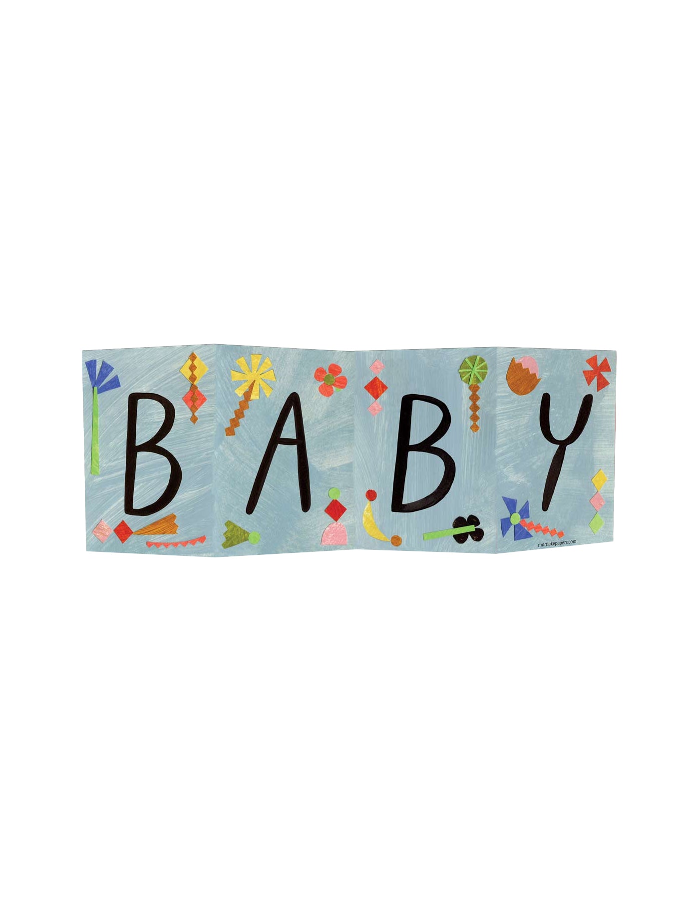 Decorative banner with 'BABY' text and colorful designs on a light blue background
