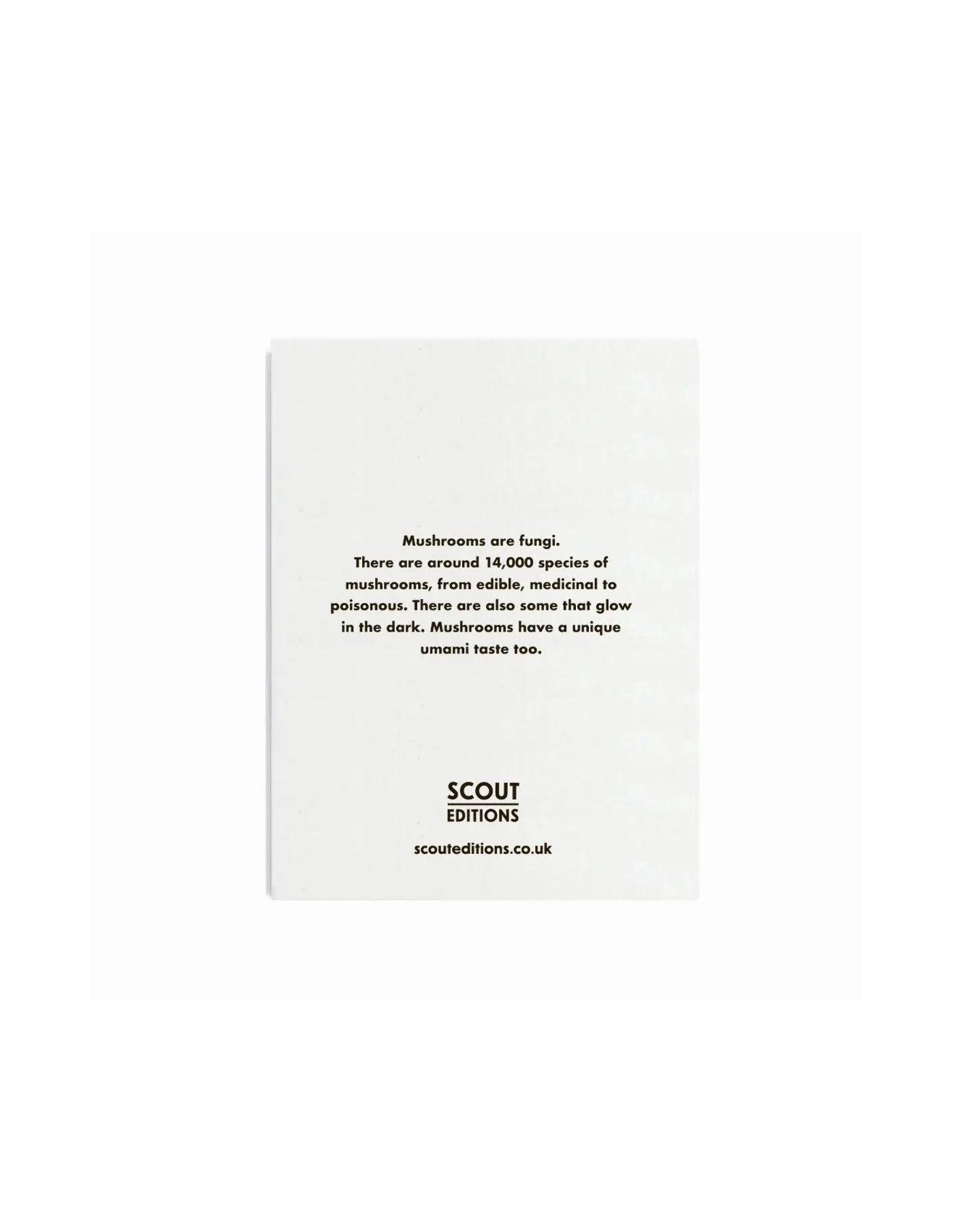 Square card with text about mushrooms on a white background