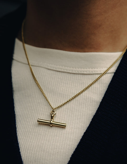 Gold T-Bar Chain Necklace, Tarnish-Free Gold Plating
