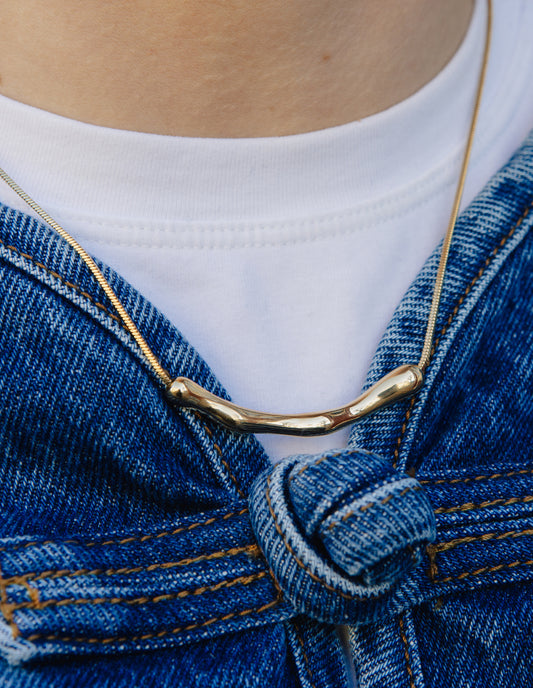 Gold Organic Bar Necklace, Tarnish-Free Gold Plating