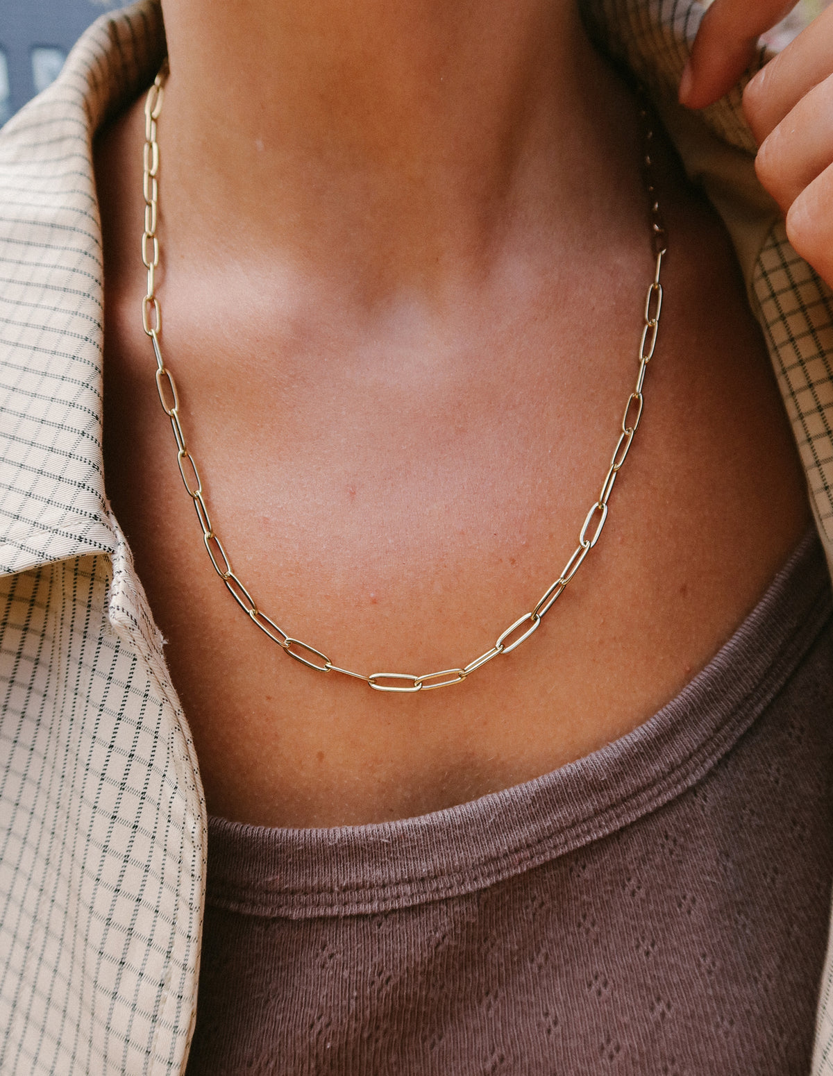 Gold Paperclip Chain Link Necklace, Tarnish-Free Gold Plating