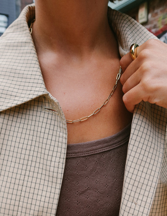Gold Paperclip Chain Link Necklace, Tarnish-Free Gold Plating
