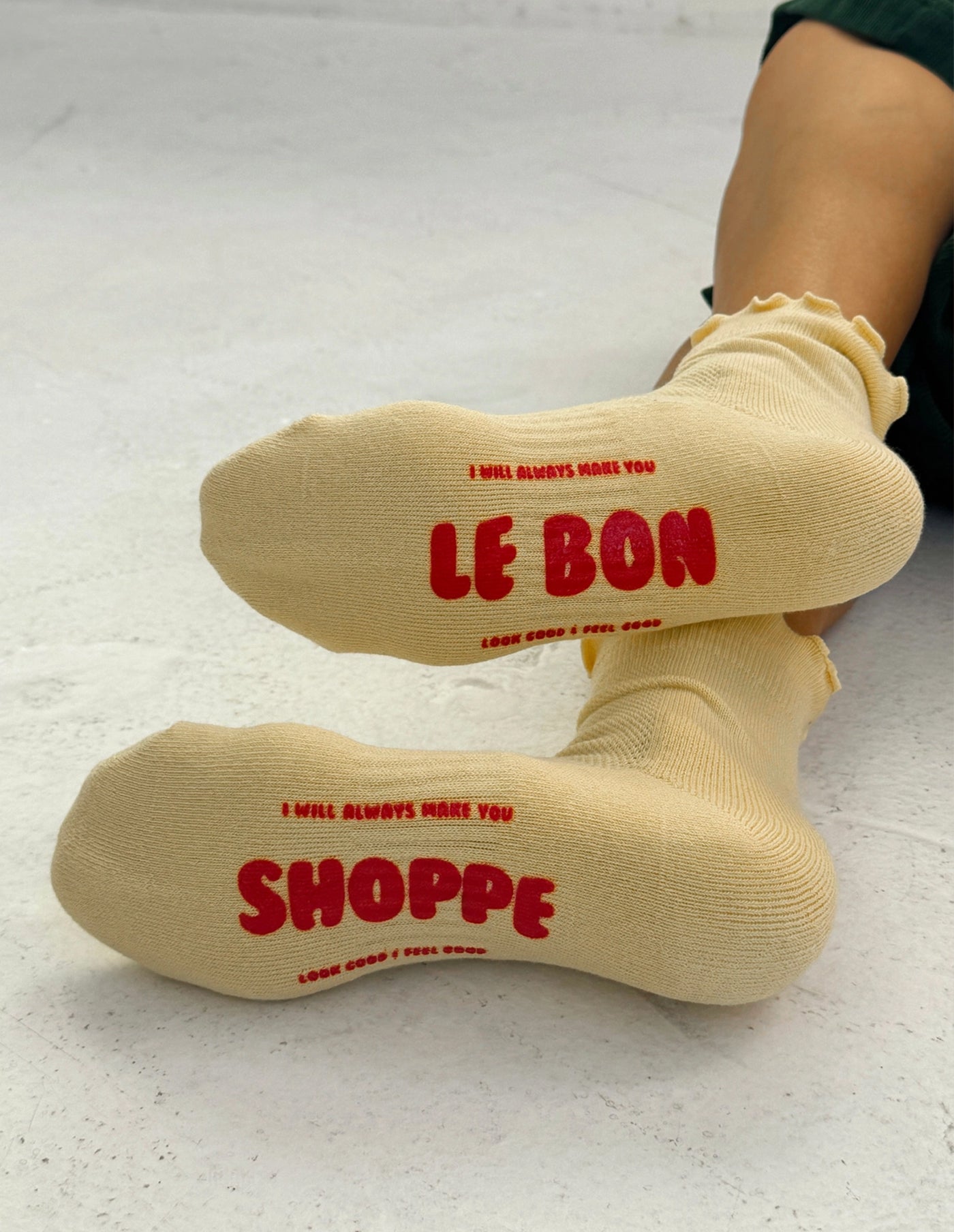 Banana Cream Ruffled Hugger Crew Socks, Le Bon Shoppe