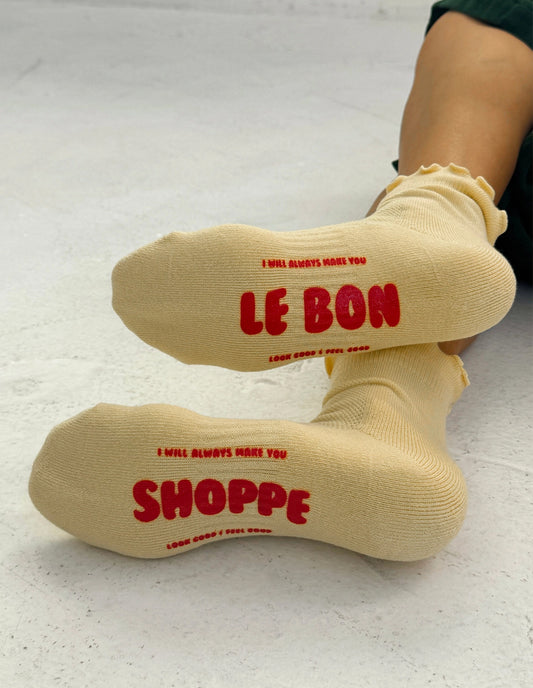Banana Cream Ruffled Hugger Crew Socks, Le Bon Shoppe